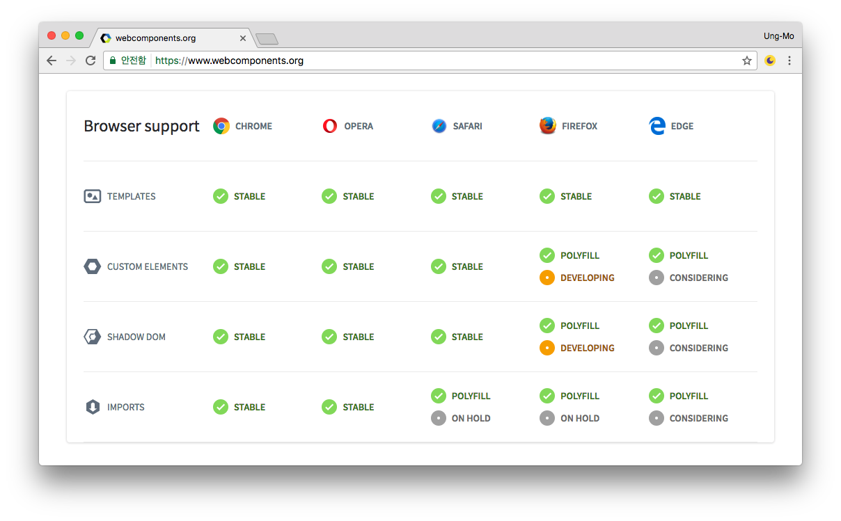 web component browser support